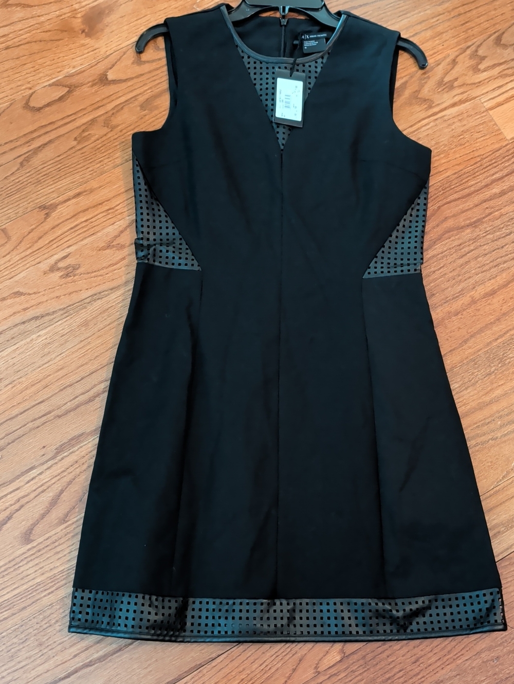 Armani Exchange Black Mini Dress with Perforated Trim